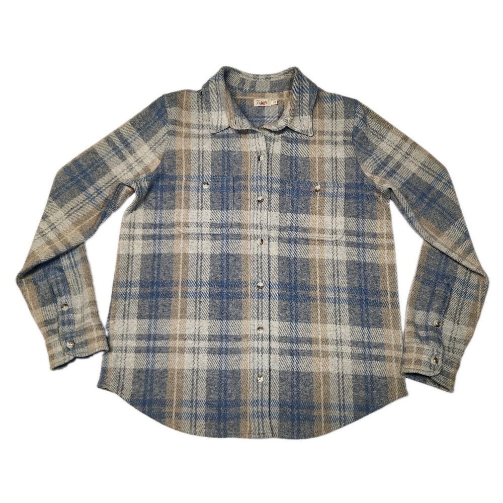 Faherty Legend Womens Small Plaid Brushed Button Up Shirt Blue Gray Stretch Soft